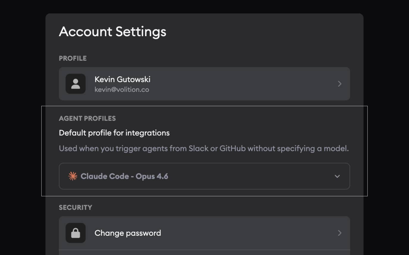 Default profile for integrations in Account Settings