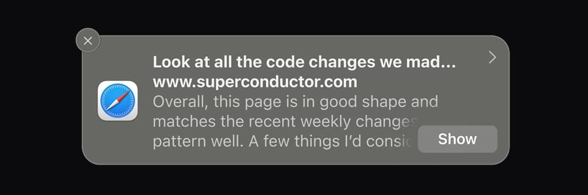 Sample browser push notification from Superconductor