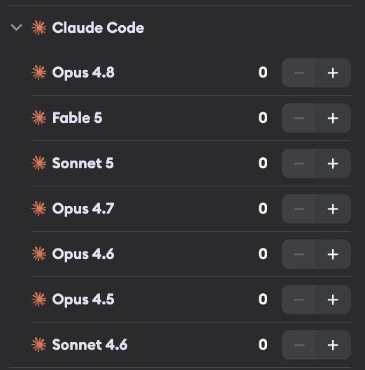 Claude Code model selector showing Fable 5 and Sonnet 5