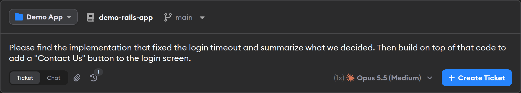 Superconductor workspace composer with a prompt asking the agent to find a related implementation