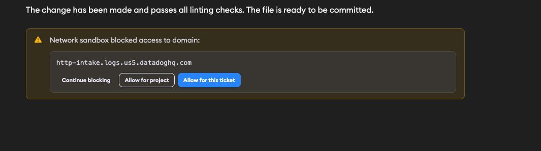 Network sandbox warning in chat with domain-level actions