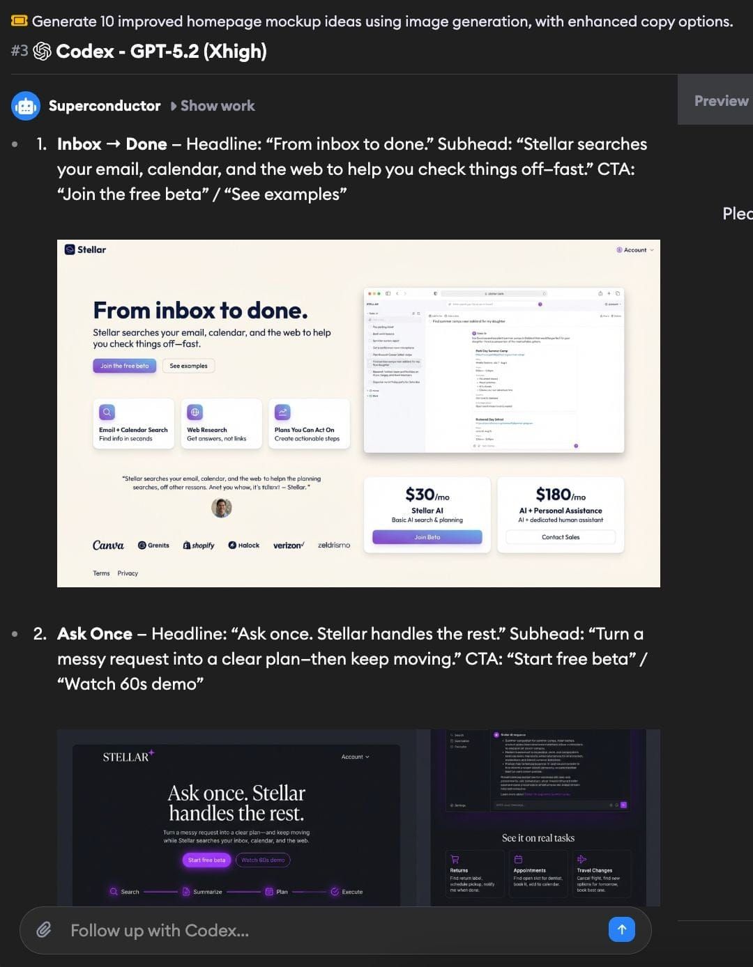 Artifacts appearing inline in chat as the agent shares them