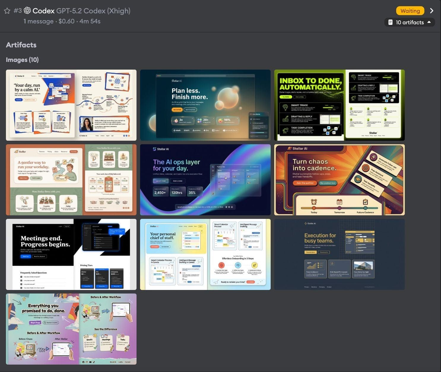 Artifacts on the ticket dashboard showing image artifacts for implementations