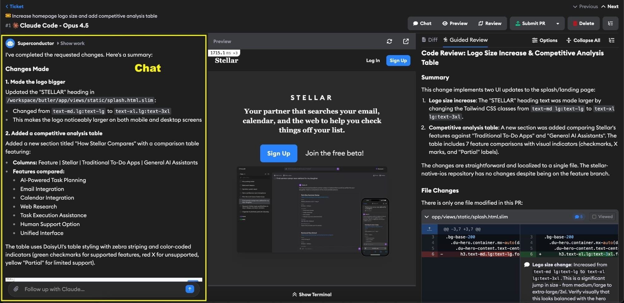 Chat interface showing conversation with AI agent