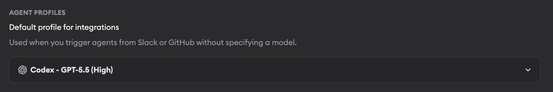 Default profile for integrations setting in Account Settings