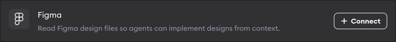 The Figma connector in Workspace Settings, for reading design files, with a Connect button
