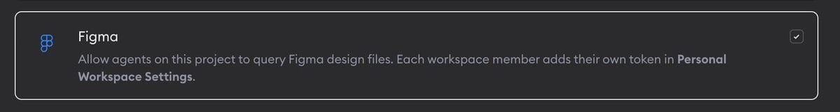 Figma MCP settings card in Project Settings with the enable toggle