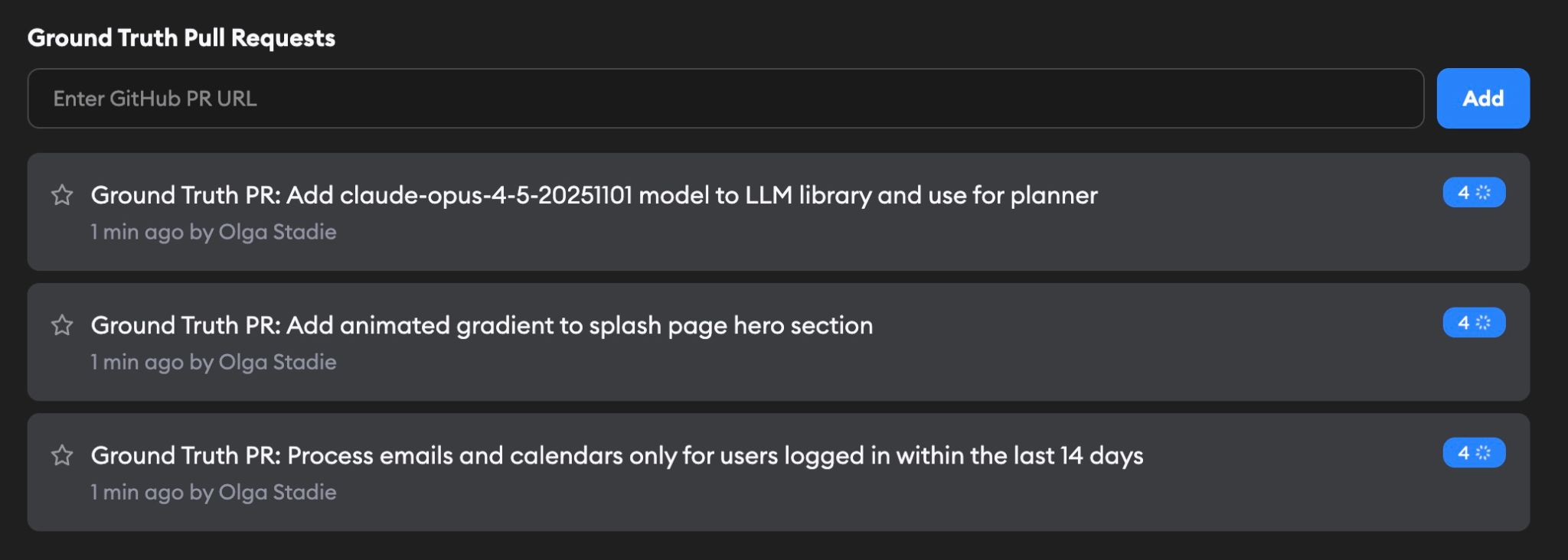Ground Truth Pull Requests section showing added PRs