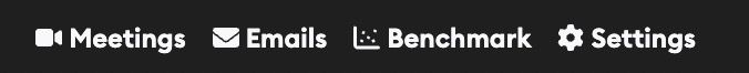 Project navigation bar showing Meetings, Emails, Benchmark, and Settings tabs