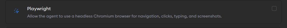 Playwright MCP settings card enabled in Project Settings
