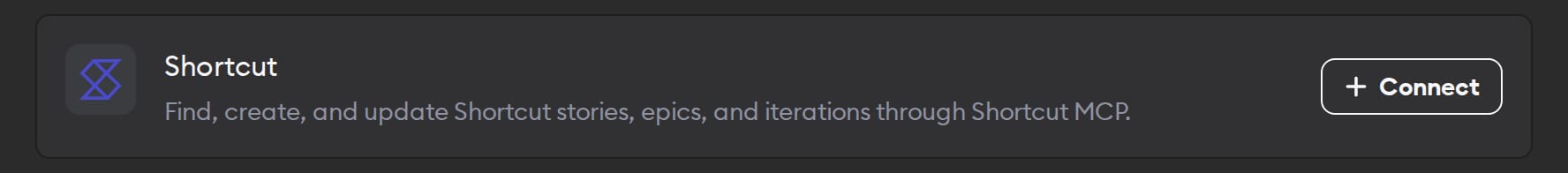 The Shortcut connector in Workspace Settings, for stories, epics, and iterations, with a Connect button