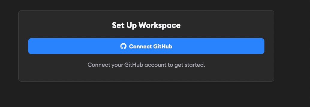 Workspace setup panel showing the Connect GitHub button